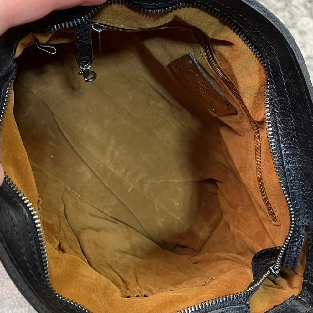 PATRICIA NASH POPPY TOTE BLACK LEATHER LEAF PATTERN TASSEL 3 COMPARTMENTS - Picture 13 of 17